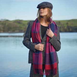 Pashmina / wrap z jemné Merino vlny Navy Red Purple Block 200x76 cm - John Hanly
